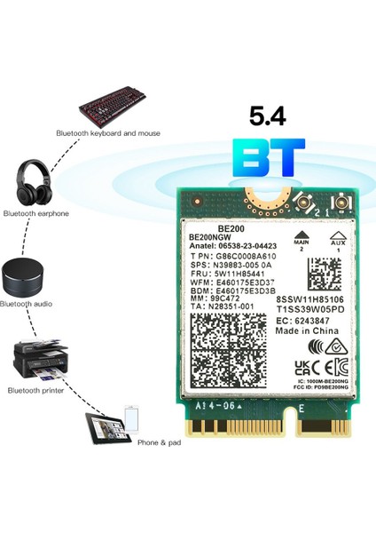 Wıfı 7 BE200 BE200NGW Wifi Kartı + Anten Bt 5.4 802.11AX Tri-Band M.2 Ngff WIN10/11 Için Kablosuz Ağ Adaptörü (Yurt Dışından)