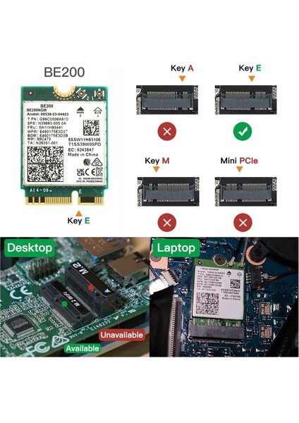 Wıfı 7 BE200 BE200NGW Wifi Kartı + Anten Bt 5.4 802.11AX Tri-Band M.2 Ngff WIN10/11 Için Kablosuz Ağ Adaptörü (Yurt Dışından)