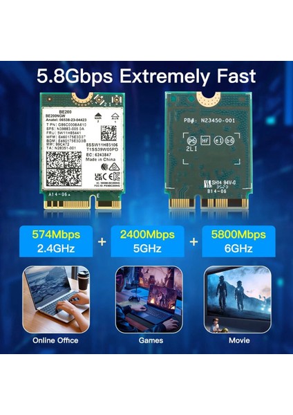 Wıfı 7 BE200 BE200NGW Wifi Kartı + Anten Bt 5.4 802.11AX Tri-Band M.2 Ngff WIN10/11 Için Kablosuz Ağ Adaptörü (Yurt Dışından)