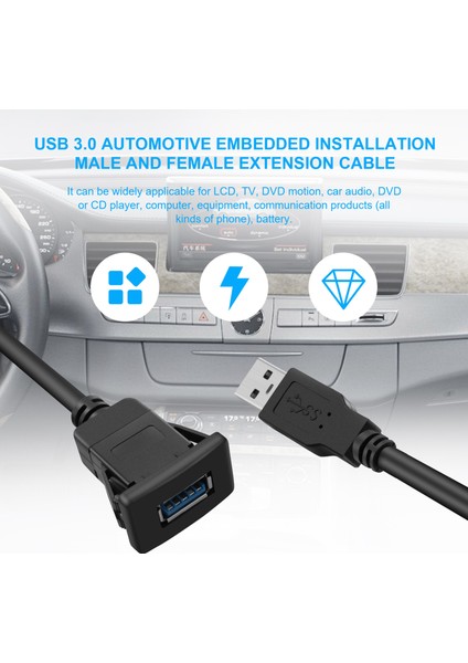 1m Soket Kablosu USB 3.0 Oto Araba Gömme Montaj Erkek - Dişi Uzatma Kablosu Pano Paneli Kare Ses Hattı Motosiklet Için (Tek Bağlantı Noktalı) (Yurt Dışından)