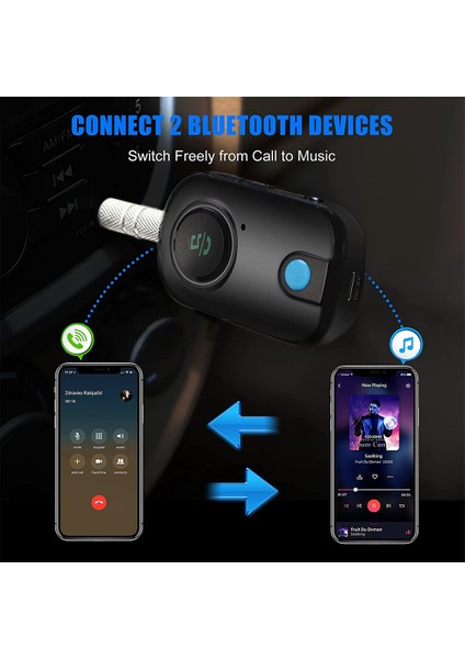Bluetooth 5.0 Ses Verici Alıcısı, 3'ü 1 Arada Mikrofon, 3,5 mm Aux Bağlantı Noktalı Düşük Gecikmeli Kablosuz Müzik Adaptörü (Yurt Dışından)