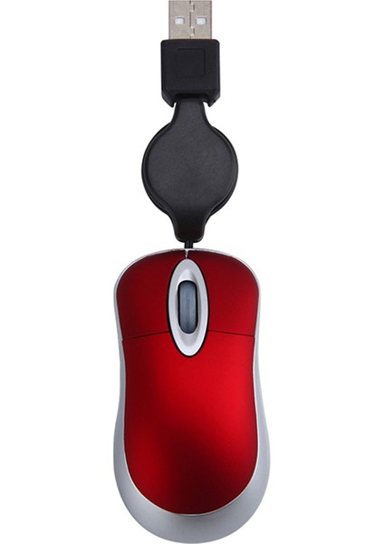 Mini USB Kablolu Fare Geri Çekilebilir Kablo Minik Küçük Fare 1600 Dpı Optik Kompakt Seyahat Fareleri Windows 98 2000 Xp Vista ve (Kırmızı) (Yurt Dışından)