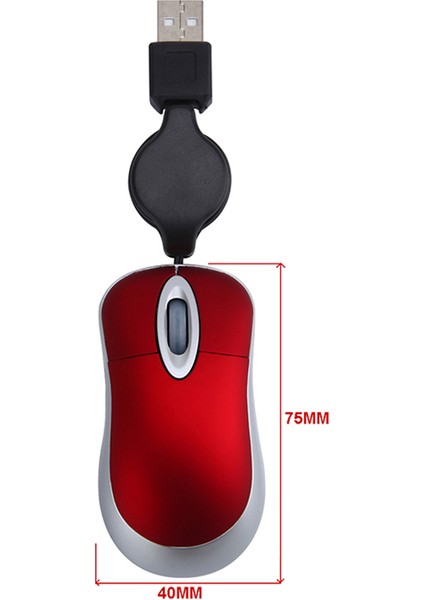 Mini USB Kablolu Fare Geri Çekilebilir Kablo Minik Küçük Fare 1600 Dpı Optik Kompakt Seyahat Fareleri Windows 98 2000 Xp Vista ve (Kırmızı) (Yurt Dışından) modelleri