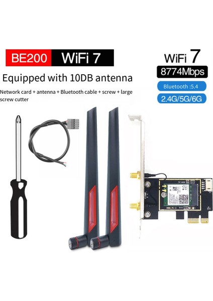 Wifi 7 BE200 Pcie Kablosuz Wifi Kartı + 10DB Anten Bt5.4 Tri Band 2.4g/5g/6ghz WIN11 Için Kablosuz BE200 Ağ Kartı (Yurt Dışından) indirimleri