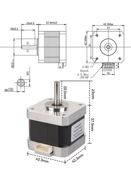 3D Yazıcı Nema 42 Step Motor + Xh2.54 Kablo 17HS4401 38MM Eksen 5mm 3D Yazıcı Dıy Oyma Makinesi Motoru (Yurt Dışından)