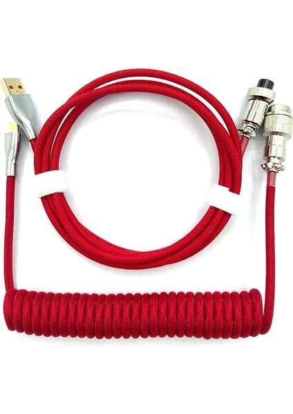 Mekanik Klavye Sarmal Kablo Tip C - USB Veri Kablosu Oyun Klavyesi Kablosu Mekanik Klavye Kablosu Kırmızı (Yurt Dışından)