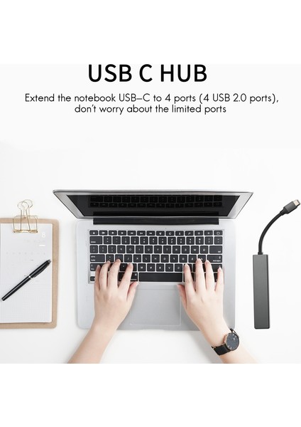 USB C Hub 4'ü 1 Arada Taşınabilir Alüminyum Alaşımlı USB Tip C'den 4'e USB 2.0 480MBPS Bağlantı Noktası Hub Adaptörü (Yurt Dışından)