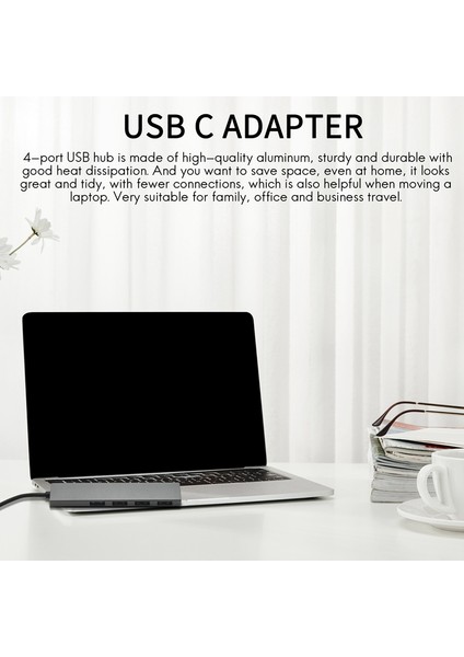 USB C Hub 4'ü 1 Arada Taşınabilir Alüminyum Alaşımlı USB Tip C'den 4'e USB 2.0 480MBPS Bağlantı Noktası Hub Adaptörü (Yurt Dışından)