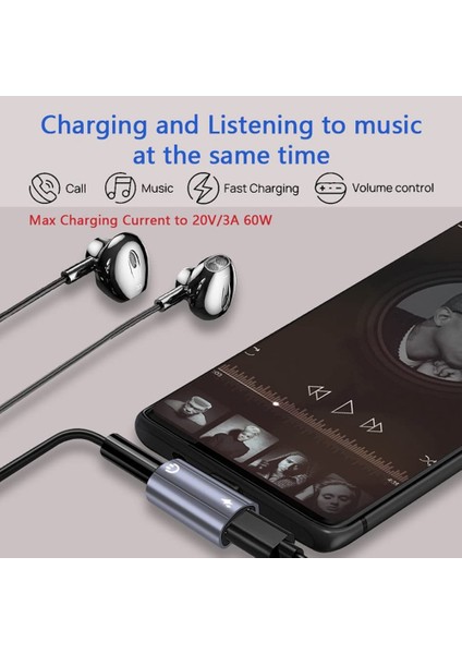 2ın1 Kulaklık Dönüştürücü Adaptör, USB C - 3.5mm Ses ve S22 S21 Için Pd 60W Hızlı Şarjlı Şarj Adaptörü (Yurt Dışından)