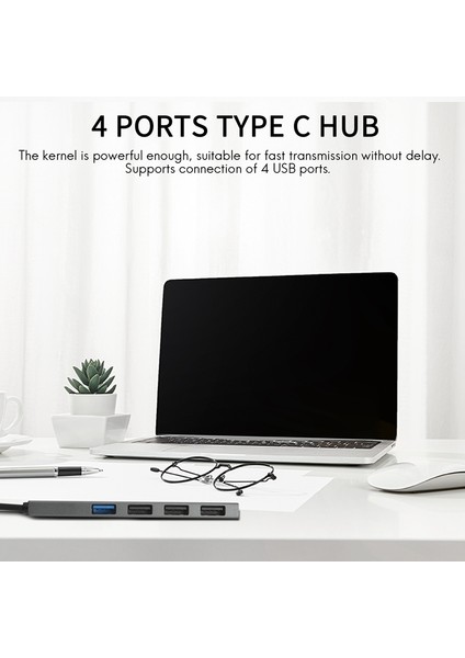 USB C Hub 4'ü 1 Arada Taşınabilir Alüminyum Alaşımlı USB Tip C'den 4'e USB 2.0 480MBPS Bağlantı Noktası Hub Adaptörü (Yurt Dışından)