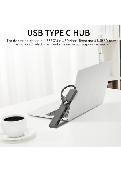 USB C Hub 4'ü 1 Arada Taşınabilir Alüminyum Alaşımlı USB Tip C'den 4'e USB 2.0 480MBPS Bağlantı Noktası Hub Adaptörü (Yurt Dışından)