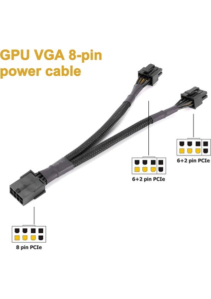 2 Adet Gpu Pcıe 8 Pin Dişi Çift 2x 8 Pin (6+2) Erkek Pcı Express Güç Adaptörü Örgülü Y-Splitter Uzatma Kablosu, 20 cm (Yurt Dışından)