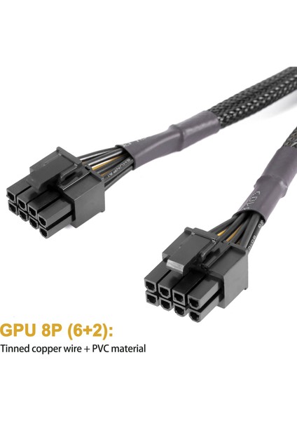 2 Adet Gpu Pcıe 8 Pin Dişi Çift 2x 8 Pin (6+2) Erkek Pcı Express Güç Adaptörü Örgülü Y-Splitter Uzatma Kablosu, 20 cm (Yurt Dışından)
