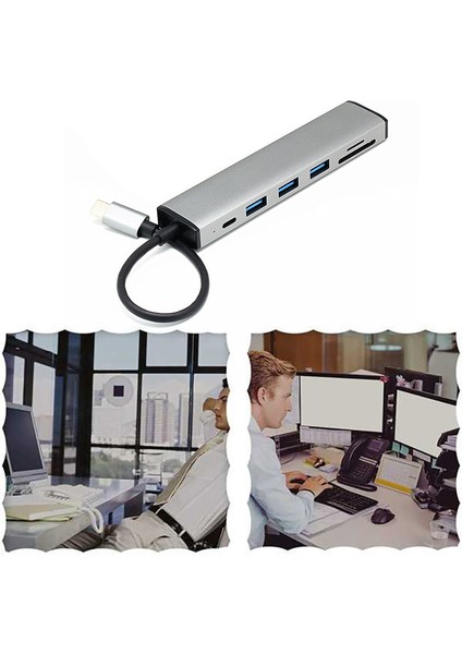 6'sı 1 Arada USB C Hub Tip-C - Usb3.0x3+Pdx1+Sd/tfx1 Kart Okuyucu Bağlantı Istasyonu, Tip-C Sabit Sürücü Güç Kaynağı Bağlantı Noktasına Sahip (Yurt Dışından)