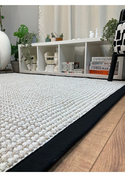 Kumaş Bordür Bej Bukle Siyah Bordür Halı Salon Koridor Mutfak Çocuk Odası Halısı Kilim S263