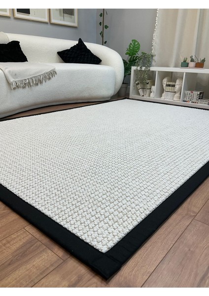 Kumaş Bordür Bej Bukle Siyah Bordür Halı Salon Koridor Mutfak Çocuk Odası Halısı Kilim S263