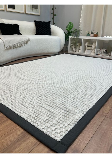 Kumaş Bordür Bej Bukle Siyah Bordür Halı Salon Koridor Mutfak Çocuk Odası Halısı Kilim S263