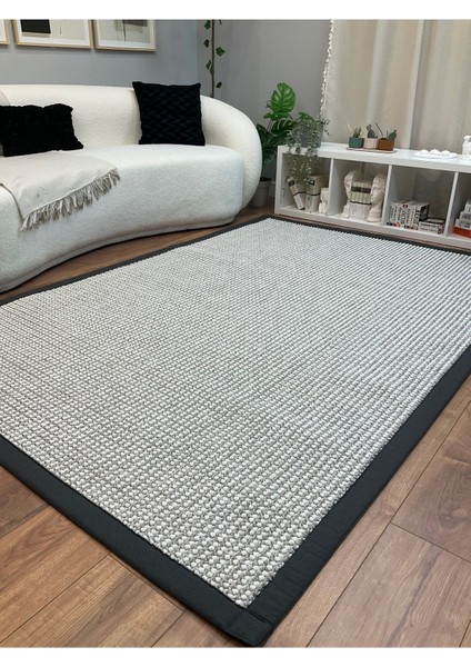 Kumaş Bordür Bej Bukle Siyah Bordür Halı Salon Koridor Mutfak Çocuk Odası Halısı Kilim S263