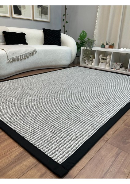 Kumaş Bordür Bej Bukle Siyah Bordür Halı Salon Koridor Mutfak Çocuk Odası Halısı Kilim S263