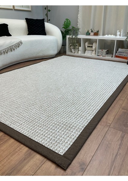 Kumaş Bordür Bej Bukle Siyah Bordür Halı Salon Koridor Mutfak Çocuk Odası Halısı Kilim S263