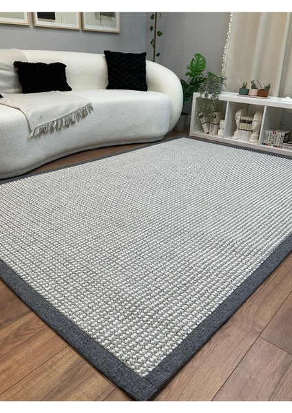 Kumaş Bordür Bej Bukle Siyah Bordür Halı Salon Koridor Mutfak Çocuk Odası Halısı Kilim S263