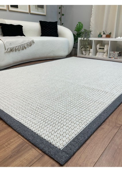 Kumaş Bordür Bej Bukle Siyah Bordür Halı Salon Koridor Mutfak Çocuk Odası Halısı Kilim S263