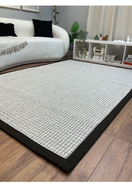 Kumaş Bordür Bej Bukle Siyah Bordür Halı Salon Koridor Mutfak Çocuk Odası Halısı Kilim S263