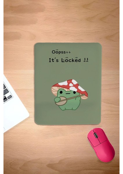 Kurbağa, Yeşil, Kare, Karikatür Desenli Mouse Pad, Bilekdestekli Mousepad, Laptop Bilgisayar Aksesuar