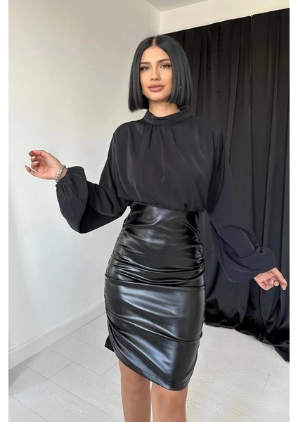 Siyah Deri Elbise modelleri