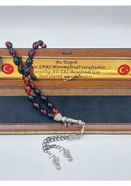 Siyah Kırmızı Arpa Kesim Deniz Atı Alpaka Püsküllü Ateş Kehribar Tesbih modelleri