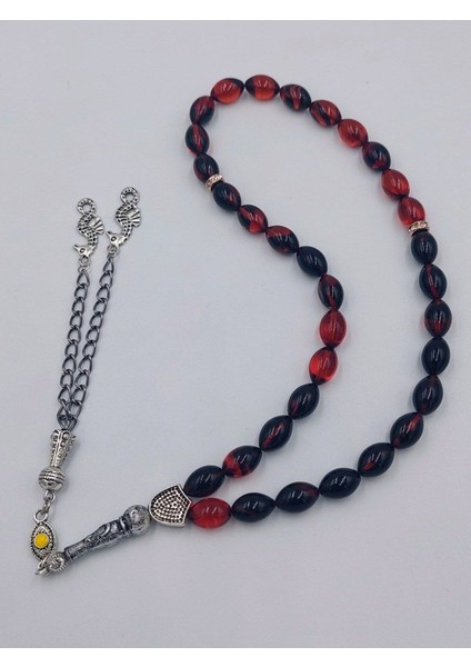 Siyah Kırmızı Arpa Kesim Deniz Atı Alpaka Püsküllü Ateş Kehribar Tesbih indirimleri