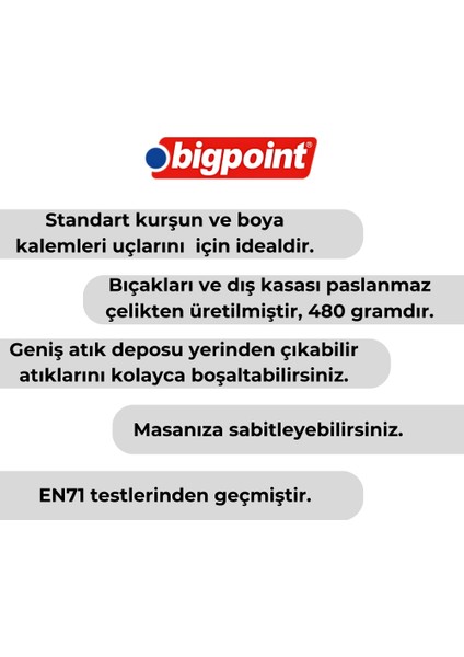 | Çelik Masa Tipi Kalemtraş – Geniş Hazneli, Sabitlenebilir, Krank Kollu