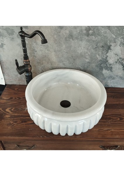 Beyaz Mermer Kavun Dilimli Lüx Lavabo
