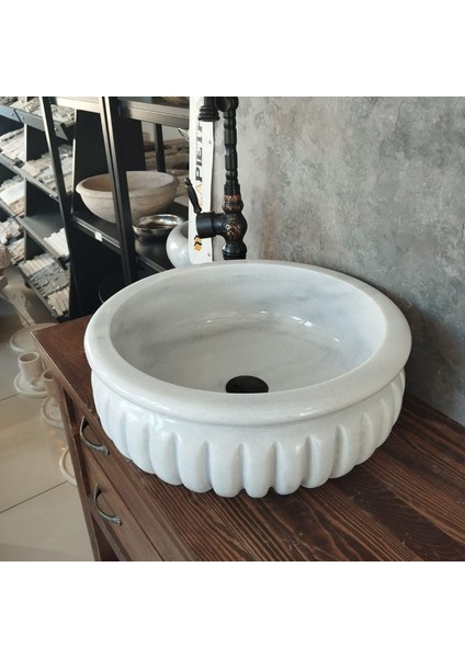 Beyaz Mermer Kavun Dilimli Lüx Lavabo modelleri