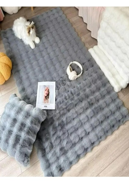 Puffy Bubble Tavşan Tüyü Kaymaz Makinede Yıkanabilir Salon Koridor Mutfak Halı