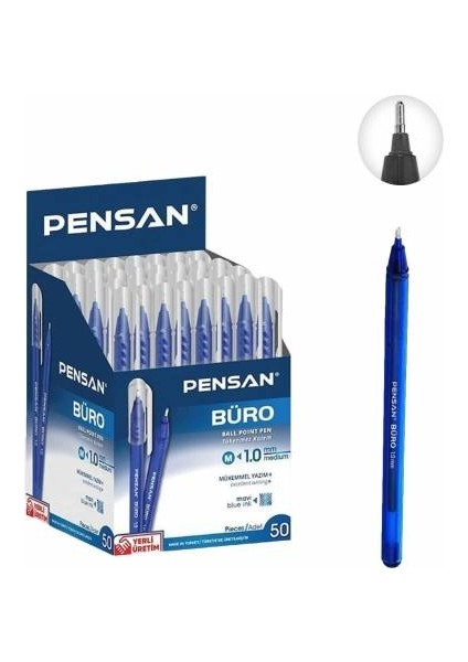 50 Adet Mavi Tükenmez Kalem - Medium Ballpoint Pen - 1.0 Tükenmez Kalem