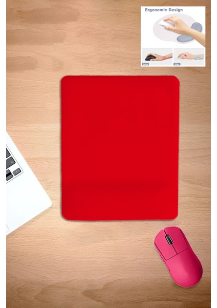 Kırmızı, Kare, Bilek Destekli, Konforlu Mouse Pad, Laptop Bilgisayar Aksesuarı