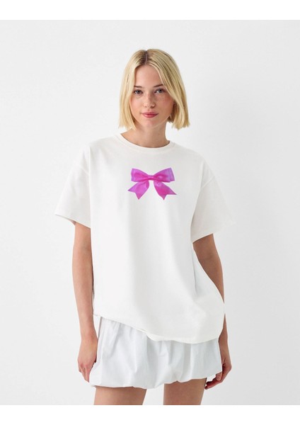 Fiyonk Tasarım Baskılı Beyaz Kadın T-Shirt fiyatları