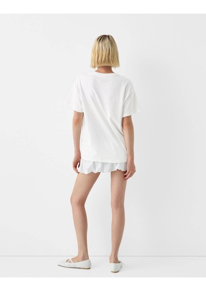 Fiyonk Tasarım Baskılı Beyaz Kadın T-Shirt modelleri