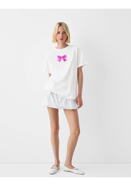 Fiyonk Tasarım Baskılı Beyaz Kadın T-Shirt fırsatları