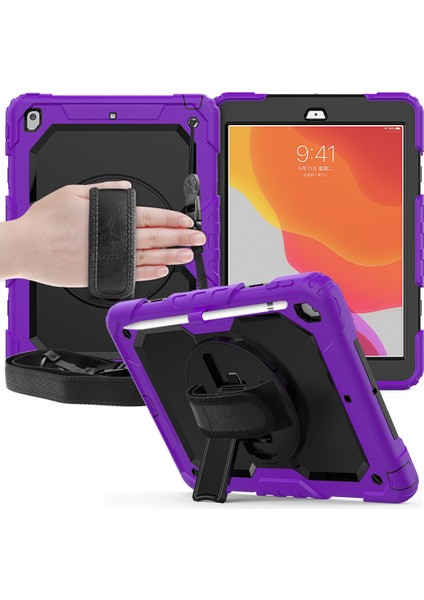 iPad 10.2 Için Darbeye Dayanıklı Renkli Silika G + Pc Koruyucu Kılıf, Tutucu ve Omuz Askısı ve El Kayışı ve Kalem Yuvası (Yurt Dışından) indirimleri
