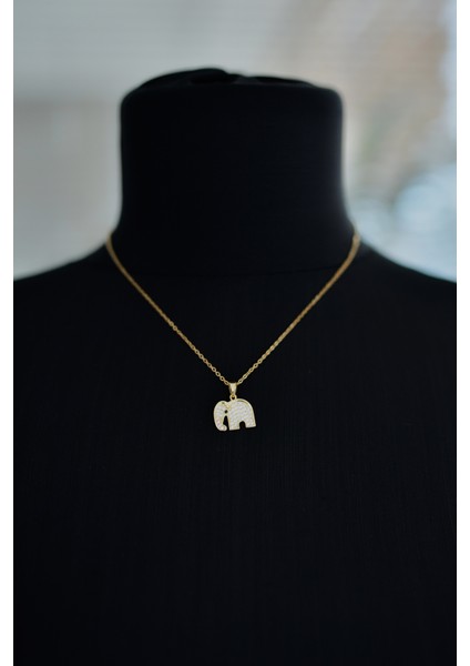 Fil Figürlü Çelik Kolye Gold Renk Paslanmaz Kararmaz