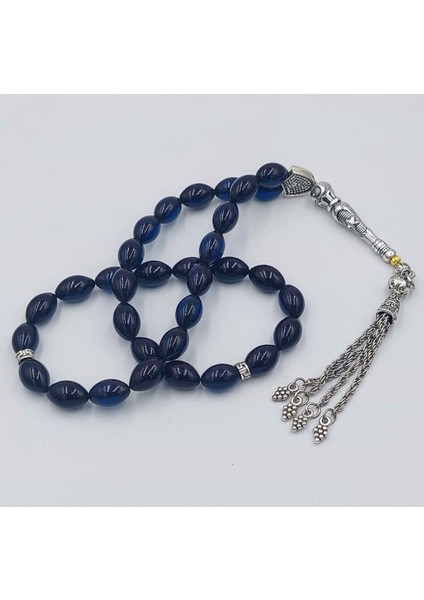 Siyah-Mavi Üzüm Salkımı Alpaka Püsküllü Arpa Kesim Ateş Kehribar Tesbih fırsatları