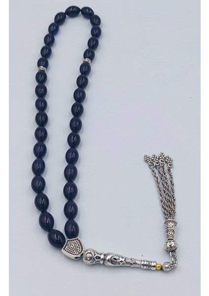 Siyah-Mavi Üzüm Salkımı Alpaka Püsküllü Arpa Kesim Ateş Kehribar Tesbih indirimleri