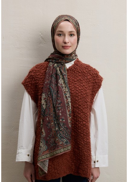 Zaıra Desen Şal Bordo