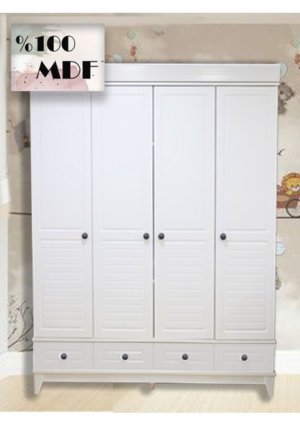 Mdf Stella Beyaz 4 Kapılı Bebek&çocuk Odası Gardrop