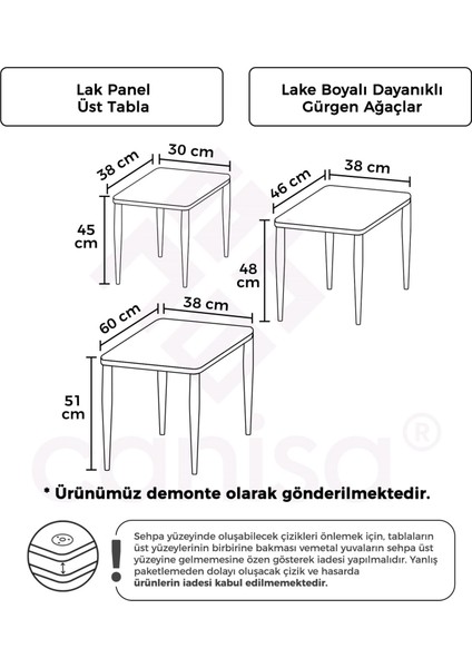 Merlin Serisi 3'lü Lak Panel Siyah Mermer Desen Üst Tabla Beyaz Ayak Zigon Sehpa Takımı