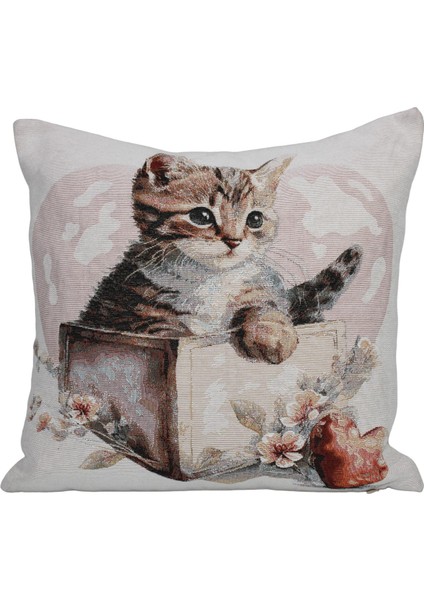 Belıeve Cat Box Jakarlı Dokuma Goblen Sevimli Kedi Kırlent 45*45