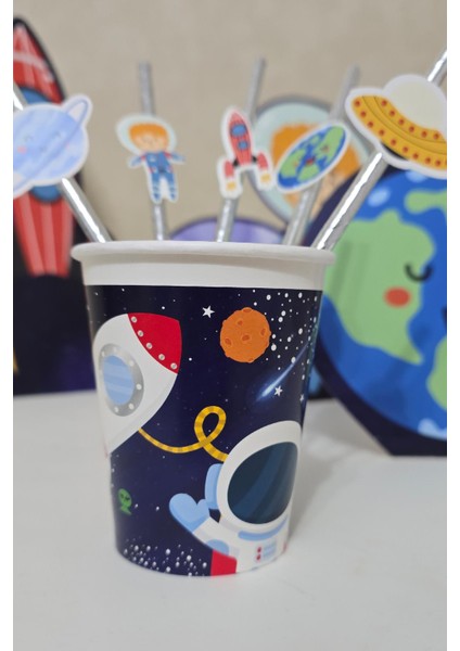 Uzay Tema Karton Bardak 8li modelleri
