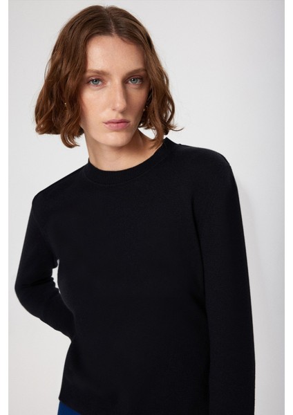 Siyah Bisiklet Yaka Basic Kadın Kazak fiyatları